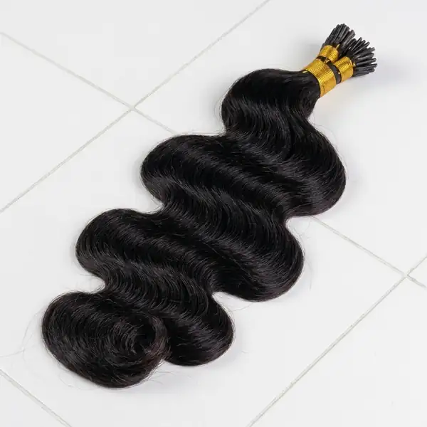 Natural Black Body Wave I Tip Hair Extensions — 100% Virgin Remy, Cold Fusion Install, 100 Strands