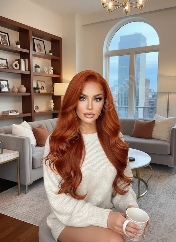 Copper Ginger Wave HD Lace Front Wig — Glueless, Bleached Knots, 100% Brazilian Remy