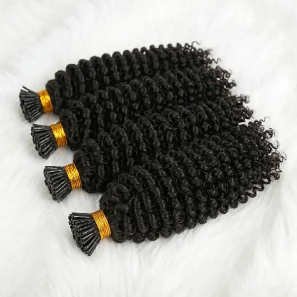 Brazilian Curly I Tip Hair Extensions — Natural Black, Salon-Quality Keratin Pre-Bonded, 100 Strands