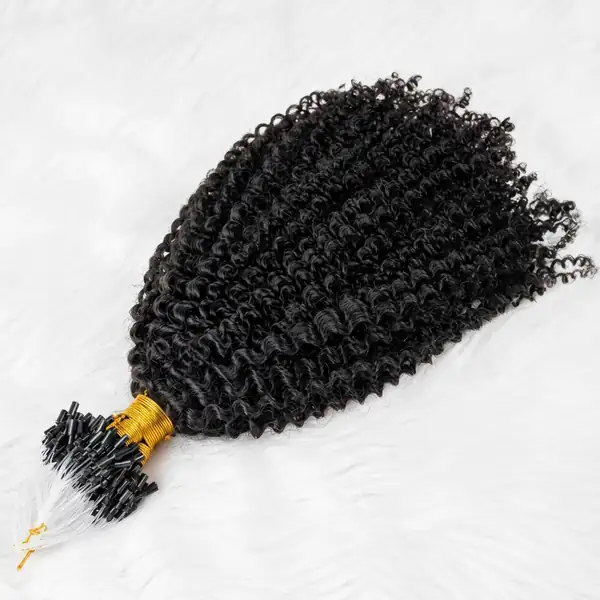 Afro Kinky Curly Micro Loop Ring Hair Extensions — No Glue, No Heat, Silicone Micro Bead