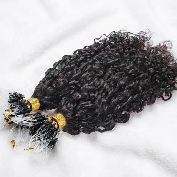 Hair Extensions with Curly Micro-Loop Rings – Reusable Silicone Beads, 100% Virgin Remy