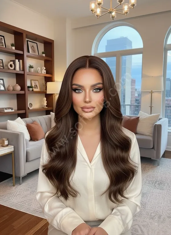 Soft Chocolate Brown Wave HD Lace Front Wig — Glueless, Pre-Plucked Baby Hairs, Hand-Tied Brazilian Remy