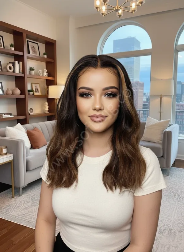 Warm Brown Wave Money Piece HD Lace Front Wig — Glueless, Pre-Plucked, Hand-Tied Brazilian Human Hair