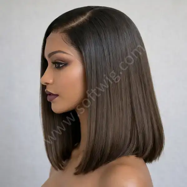 Soft Ombre Brown HD Lace Front Wig — Sleek Straight Bob, Glueless, Wedding-Ready Bleached Knots