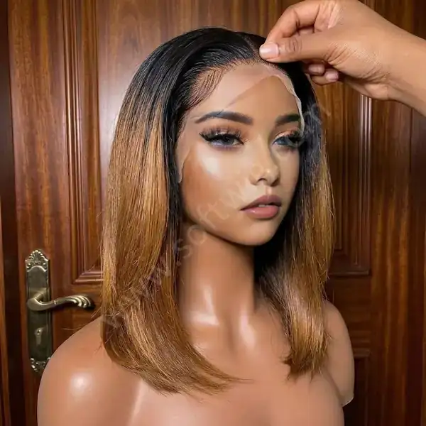 Silky Straight Ombre Medium Brown HD Lace Front Wig — Glueless Bob, Bleached Knots, Hand-Tied