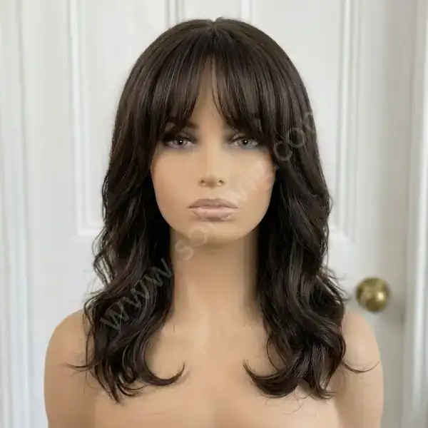 Espresso Brown Loose Body Wave HD Lace Front Wig with Bangs — Soft Silky, Wedding-Ready, Bleached Knots