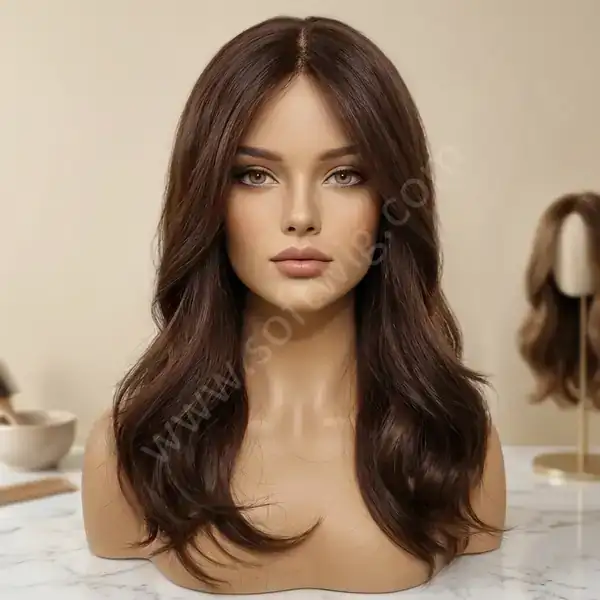 Soft Natural Wave Deep Chocolate Brown HD Lace Front Wig — Heat-Safe, Dyeable, Bleached Knots