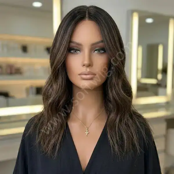 Ombre Highlight Dark Brown Effortless Wave HD Lace Front Wig — Pre-Plucked, Bleached Knots, Wedding-Ready