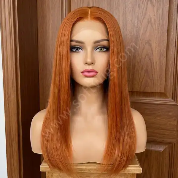 Burnt Orange Ginger Bone Straight HD Lace Front Wig — 13x4 HD Transparent Lace, Glueless, Bleached Knots