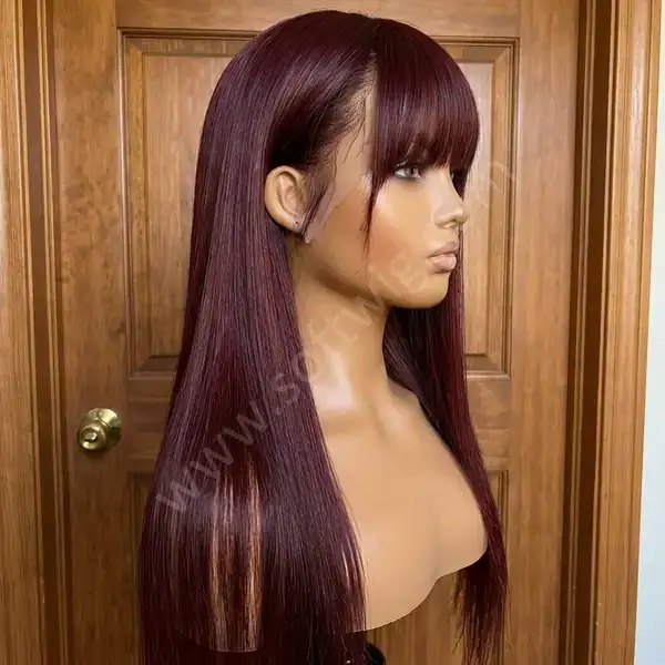Wine Burgundy 99J Smooth Silk Straight HD Lace Front Wig — Glueless, Bleached Knots, Special-Occasion Ready