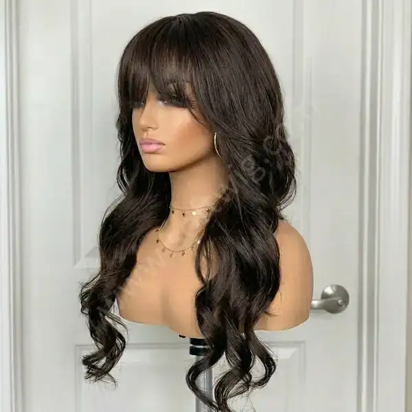 Loose Wave Rich Dark Brown HD Lace Front Wig with Bangs — Glueless, Bleached Knots, Office-Ready