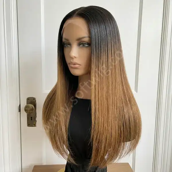 Medium Brown Ombre Blend Silky Straight HD Lace Front Wig — 13x4 HD Lace, Glueless, Pre-Plucked