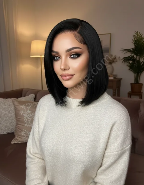 Jet Black Straight HD Lace Front Wig — Face-Framing, Bleached Knots, Glueless Brazilian Remy
