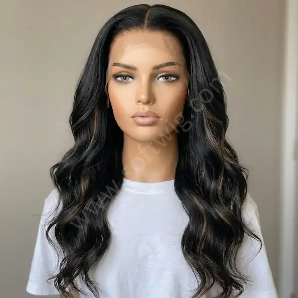 Black Base with Blonde Brown Highlights Soft Body Wave HD Lace Front Wig — Glueless, Holiday-Glam Ready
