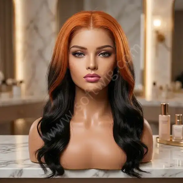 Copper Orange Ombre Effortless Wave HD Lace Front Wig — Luxe Brazilian Remy, Glueless, Bleached Knots