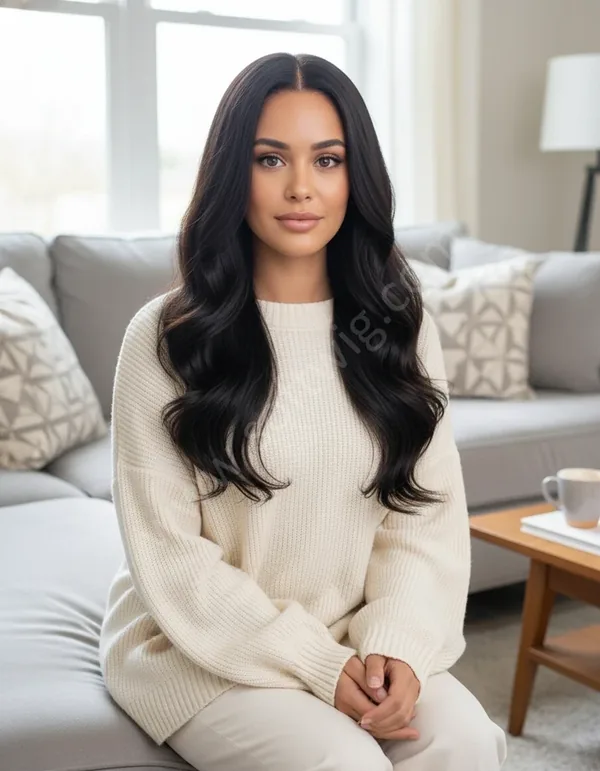 Jet Black Wave HD Lace Front Wig — Glueless, Pre-Plucked Baby Hairs, Hand-Tied Brazilian Human Hair