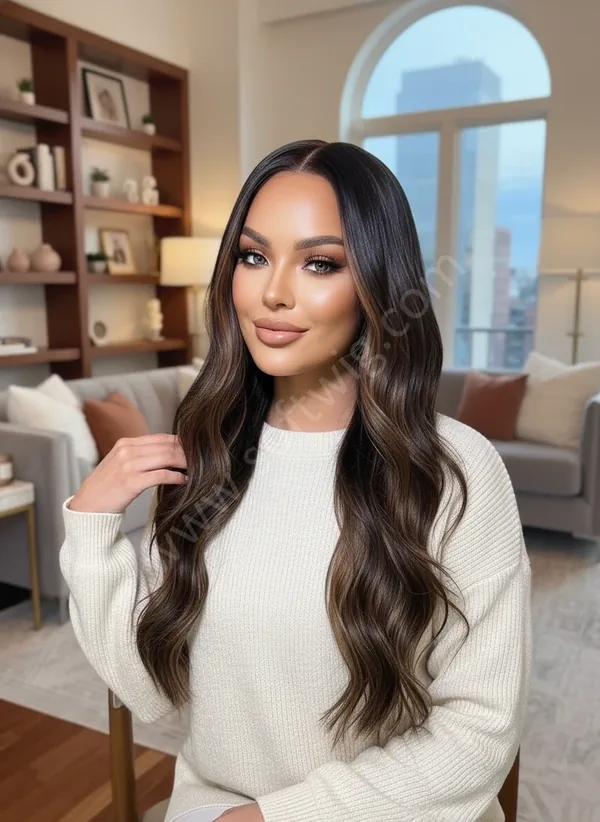 Caramel Mocha Wave Balayage HD Lace Front Wig — Glueless, Bleached Knots, 100% Brazilian Remy