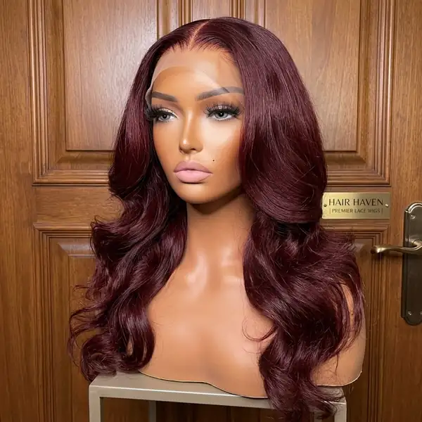 99J Burgundy Wine Red Body Wave HD Lace Front Wig — 100% Human Hair, Glueless, Pre-Plucked