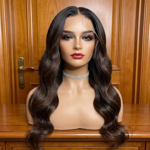 Deep Brown Body Wave HD Lace Front Wig — Pre-Plucked Natural Hairline, Glueless, Bleached Knots