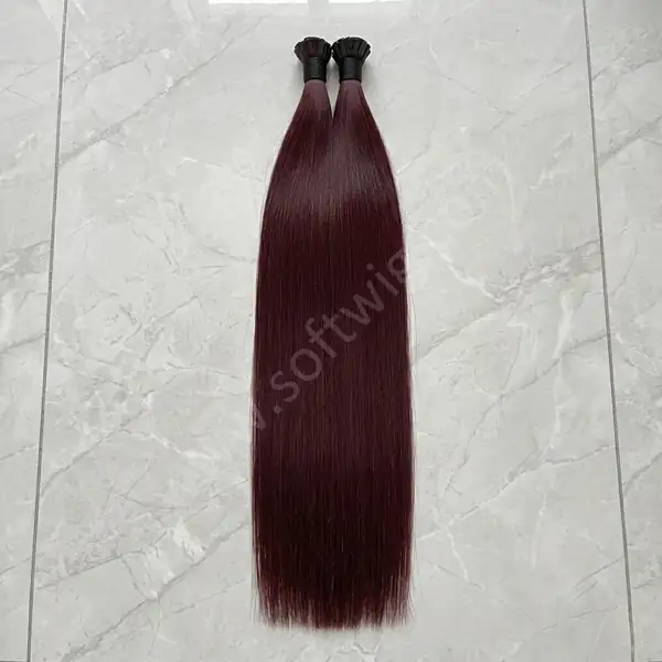 Straight Wine Red #99J Human Hair Flat Tip Extensions — Brazilian Remy, Salon Quality, 100 Strands Per Pack