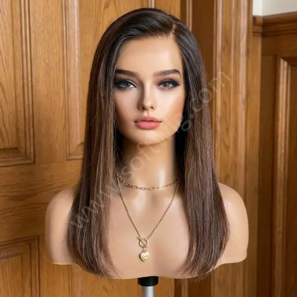 Ash Brown Straight HD Lace Front Wig — Glueless Swiss Lace, Pre-Plucked, Bleached Knots