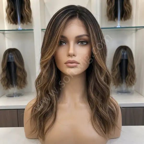 Hand-Dyed Caramel Honey Balayage Wave HD Lace Front Wig — 180% Full Density, Glueless, Bleached Knots