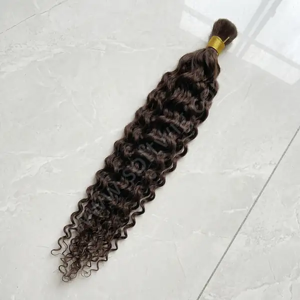 Dark Brown Deep Wave Bulk Human Hair for Braiding — 100g Per Bundle, No Weft, Premium Brazilian Remy
