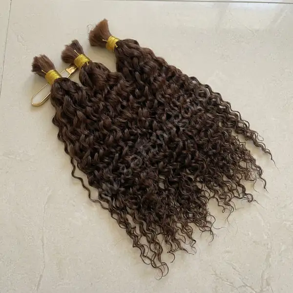 Brazilian Bulk Human Hair Deep Wave — Deep Brown, 100g Per Bundle for Braiding, No Weft, Soft Glossy