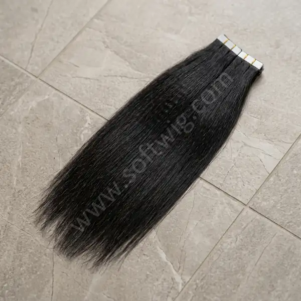 Salon-Grade Natural Black Straight Tape-In Human Hair Extensions — Brazilian Remy, 40 Pieces Per Pack