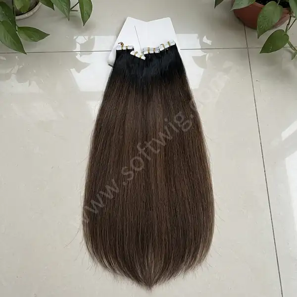 Medium Brown Straight Brazilian Remy Tape-In Hair Extensions — 40 Pieces Per Pack, Reusable Real Hair