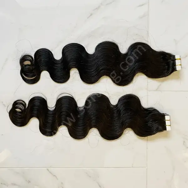 Natural Black Body Wave Tape-In Human Hair Extensions — 40 Pieces Per Pack, Hand-Selected Brazilian
