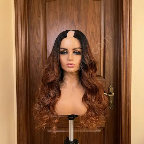 Auburn Red Brown Body Wave U-Part Human Hair Wig — Brazilian Remy, Glueless Half-Wig, Natural Blend