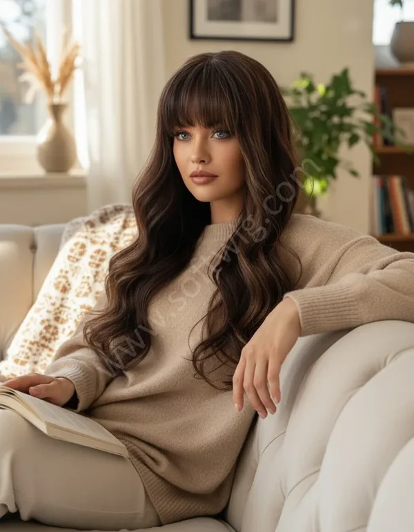 Dark Brown Wave Highlights HD Lace Front Wig — Glueless, Pre-Plucked Baby Hairs, Brazilian Remy