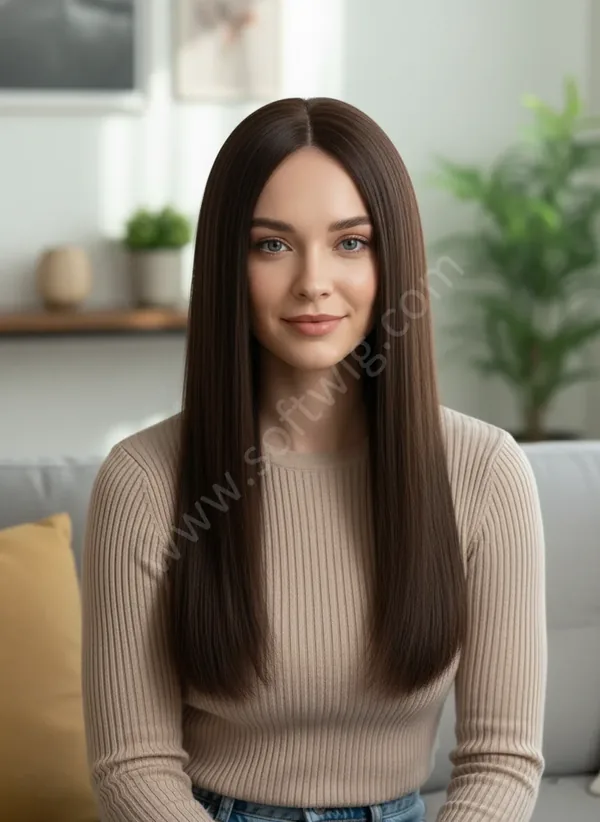 Natural Dark Brown Straight HD Lace Wig — Glueless, Pre-Plucked Natural Hairline, Brazilian Virgin Hair