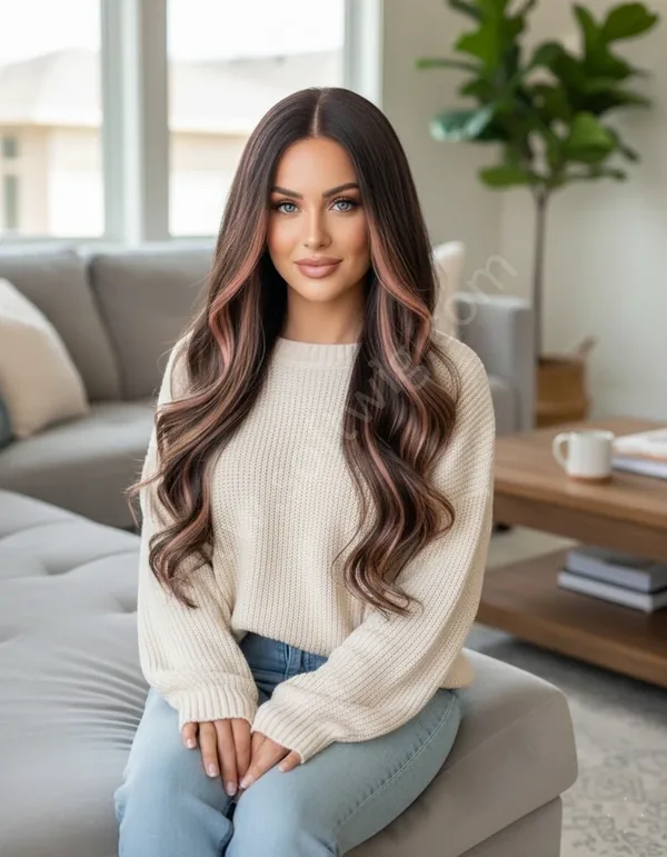 Peach Rose Wave Highlights HD Lace Front Wig — Glueless, Pre-Plucked Baby Hairs, Hand-Tied Brazilian Human Hair