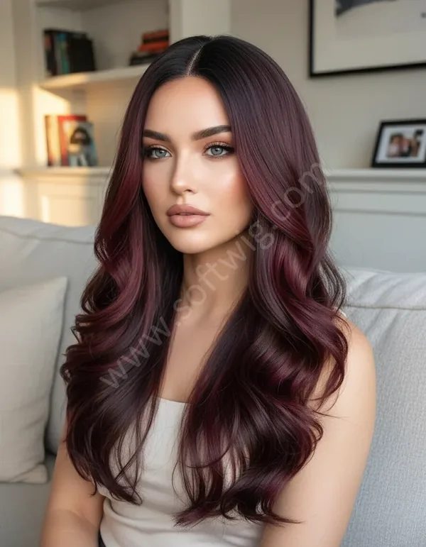 Deep Burgundy Wave Ombre HD Lace Front Wig — Glueless, Pre-Plucked, Hand-Tied Brazilian Remy