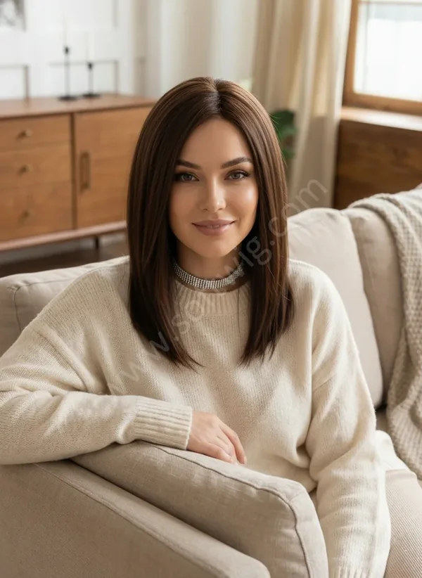 Chestnut Brown Straight HD Lace Front Wig — Side Part, Glueless, Bleached Knots, 100% Brazilian Remy