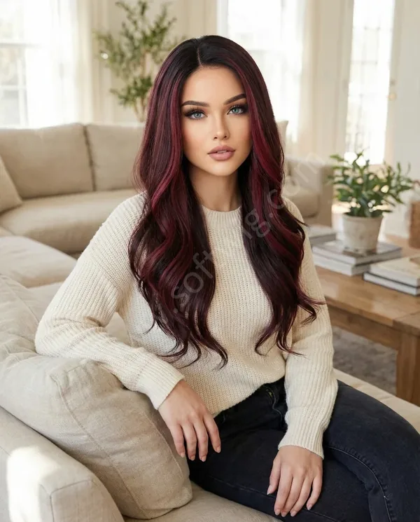 Burgundy Wave HD Lace Front Wig — Glueless, Pre-Plucked Baby Hairs, Hand-Tied Brazilian Human Hair