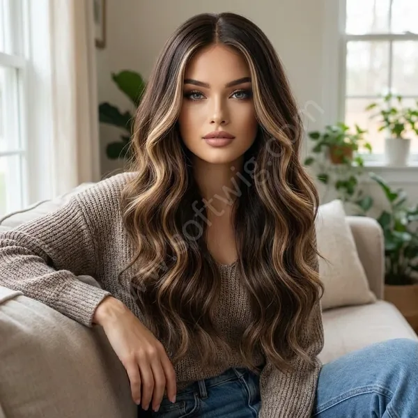 Warm Brown Wave Money Piece HD Lace Frontal Wig — Glueless, Bleached Knots, Brazilian Remy