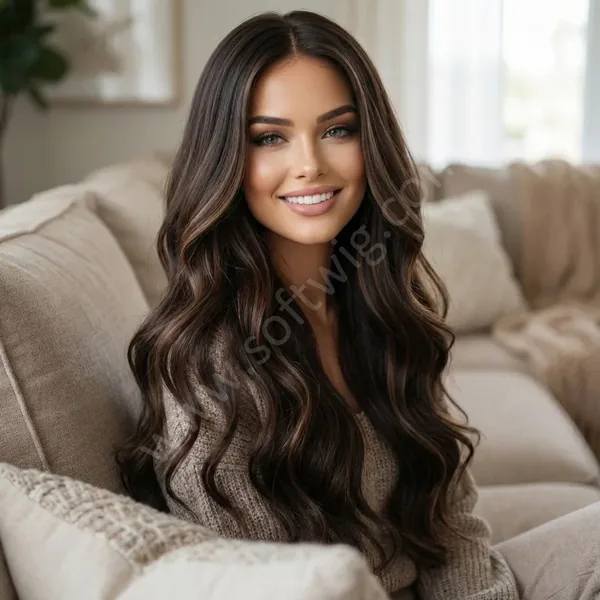 Warm Brown Wave HD Lace Front Wig — Middle Part, Glueless, Bleached Knots, Brazilian Remy