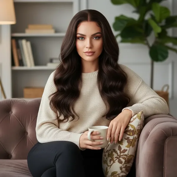 Deep Brown Wave HD Lace Front Wig — Middle Part, Glueless, Pre-Plucked Baby Hairs, Brazilian Remy