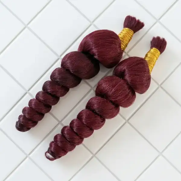 99J Burgundy Red Loose Wave Human Hair Bulk for Braiding — Virgin Brazilian Remy, No Weft, 100g Per Bundle