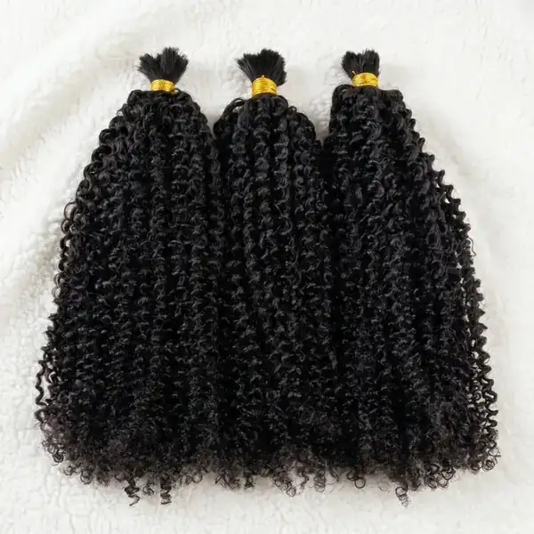 Soft Afro Kinky Curly Human Hair Bulk for Braiding — Natural Black Unprocessed, Tangle-Free, 100g Per Bundle
