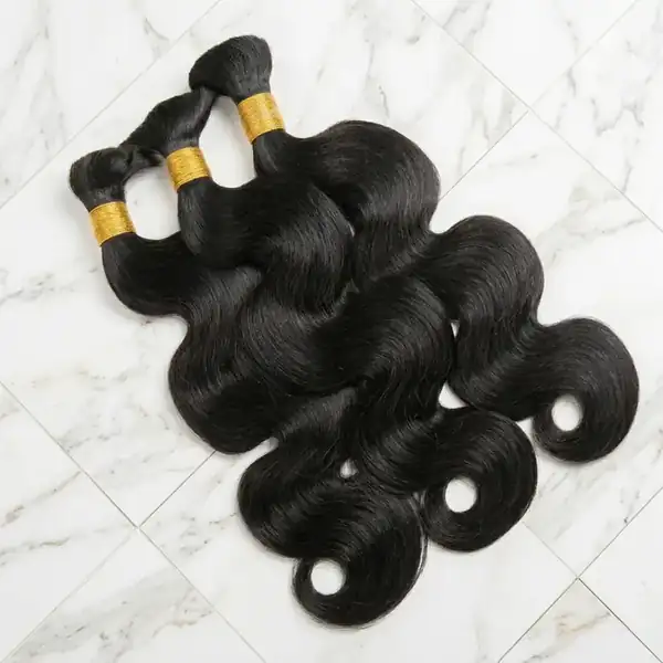 Natural Black Body Wave Human Hair Bulk for Braiding — 100% Virgin Remy, Tangle-Free, No Weft