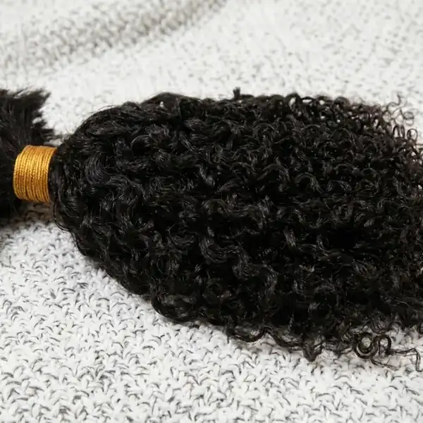 Brazilian Curly Human Hair Bulk for Braiding — Natural Black, Double-Drawn Unprocessed Remy, 100g Per Bundle