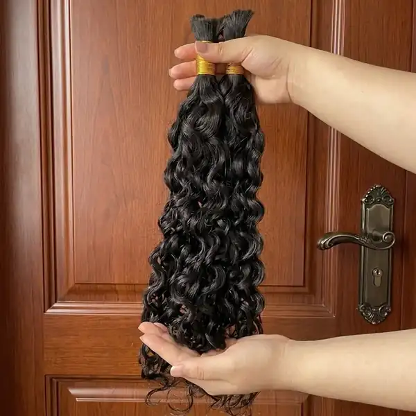 Curly Wave Human Hair Bulk for Braiding — Natural Black Virgin Remy, No Weft, 100g Per Pack