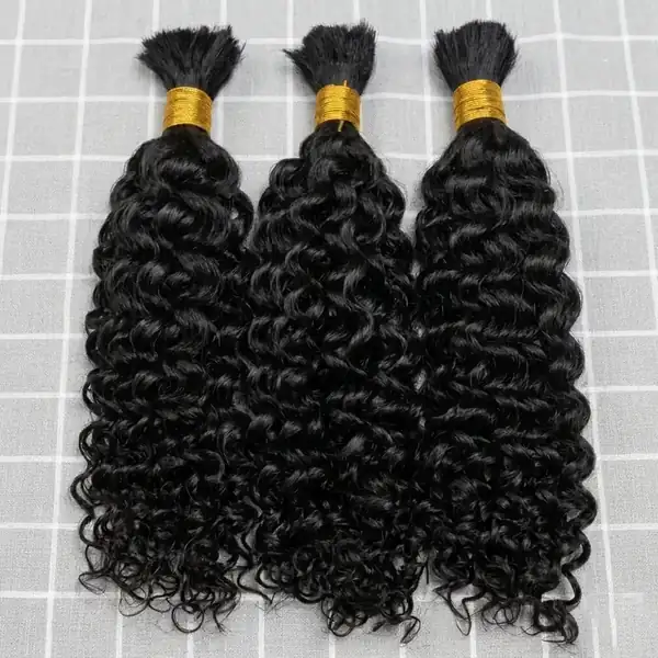 Brazilian Deep Wave Human Hair Bulk for Braiding — Natural Black 100% Remy, No Weft, Lustrous Shine