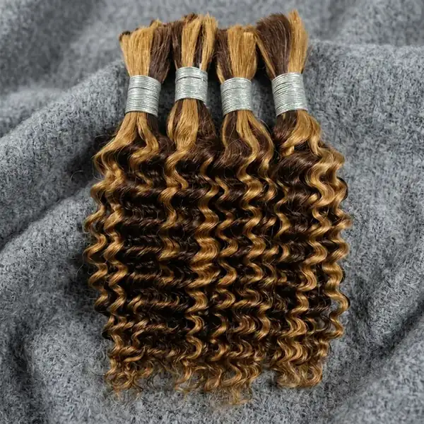 Highlight Blonde Brown Deep Wave Human Hair Bulk for Braiding — Virgin Remy, Hand-Blended Color, No Weft