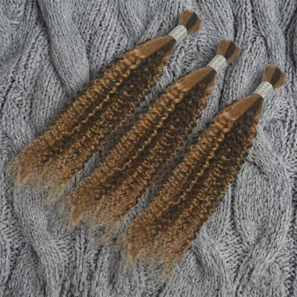 Highlight Blonde Brown Kinky Curly Human Hair Bulk for Braiding — Unprocessed Remy, Bold Look, 100g Each