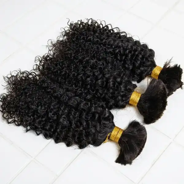 Kinky Curly Natural Black Human Hair Bulk for Braiding — Afro-Inspired Virgin Brazilian, No Weft